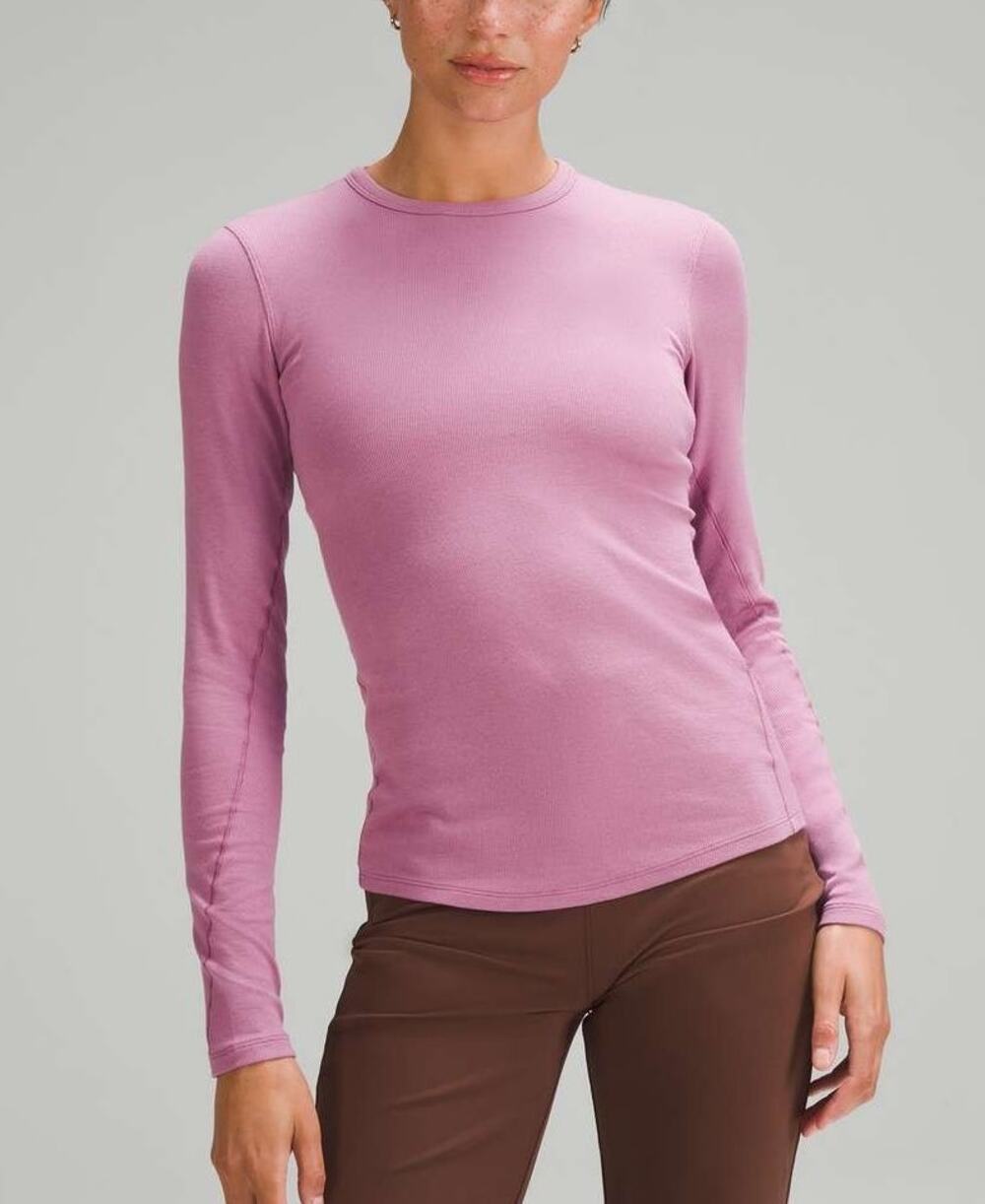 Lululemon Hold Tight Ribbed Long Sleeve Shirt Size 6 Pink Athleisure Activewear